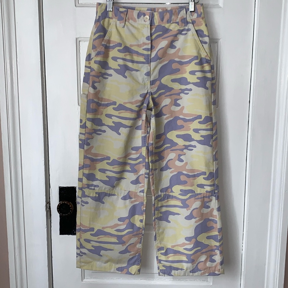 TOPSHOP HIGH RISE STRAIGHT LEG UTILITY PANTS PASTEL CAMO
